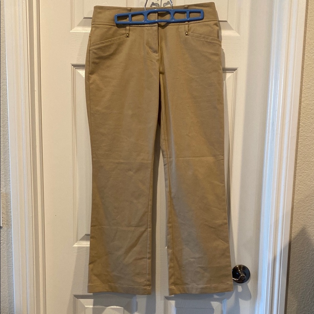 Tan Pants with flare leg.